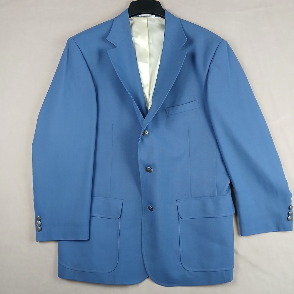 Vintage Orvis 44L Mens Blazer Jacket Silver Button 23x32 Blue 3 Button